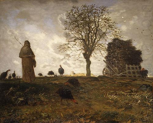 Autumn landscape with a flock of Turkeys, Jean-Franc Millet